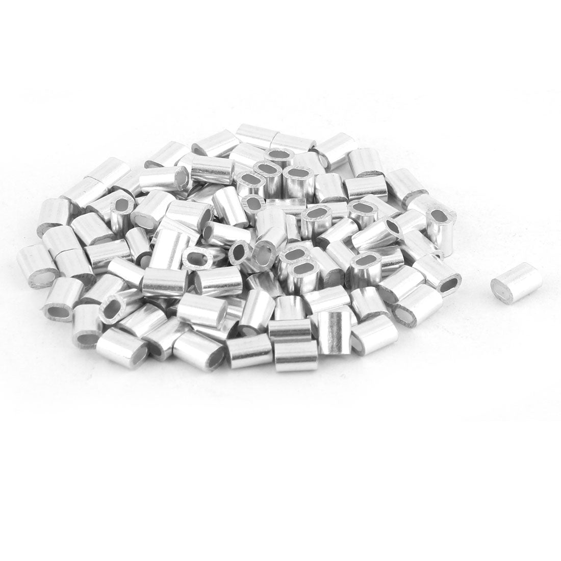Harfington Aluminum Oval Ferrules Single Hole Sleeves 4 x 3mm Silver Tone 100pcs for 1mm Dia Steel Wire Rope
