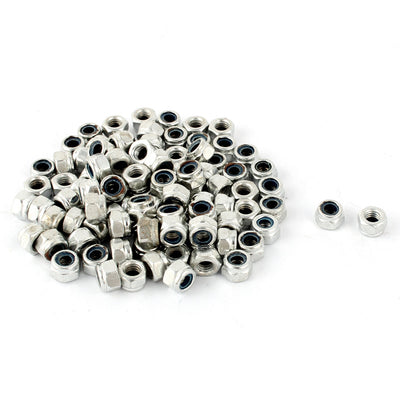 Harfington Mechanical Fastener Stainless Steel Self-locking Nylon Insert Lock Hex Nut M4 Thread Dia 100 Pcs