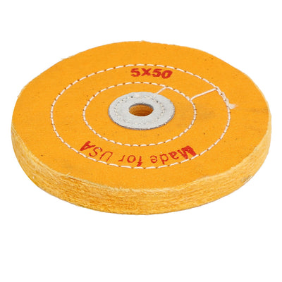 Harfington 5-inch 50 Plies 12mm Dia Hole Round Shape Polishing Buffing Cloth Wheel Yellow