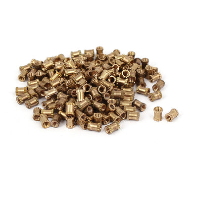 Harfington M2.5 x 5mm 3.5mm OD Brass Threaded Insert Embedment Knurled Thumb Nut 200PCS