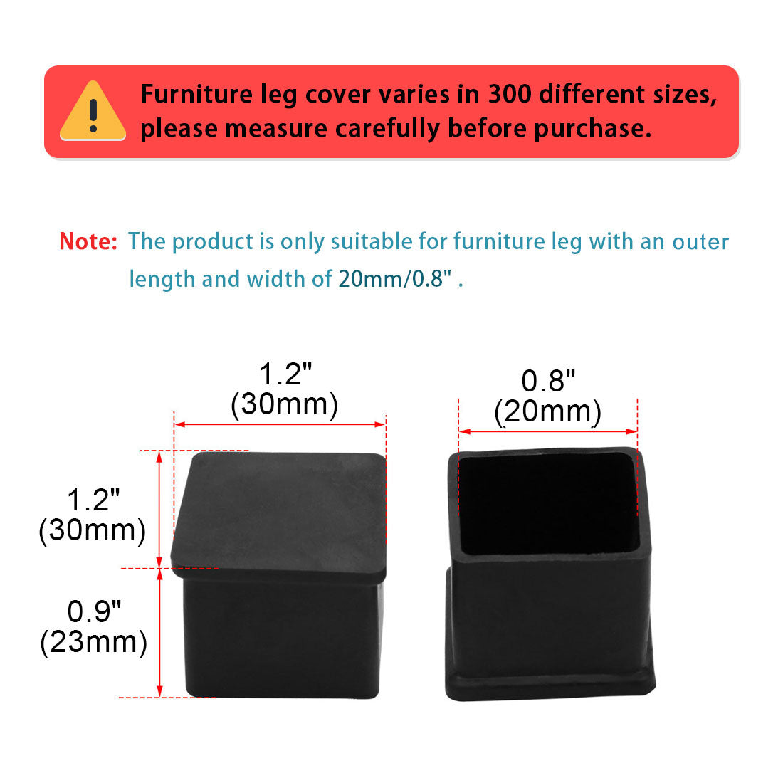 uxcell Uxcell Home Rubber Square Anti Slip Table Chair Furniture Foot Cover Black 20 x 20mm 12 Pcs
