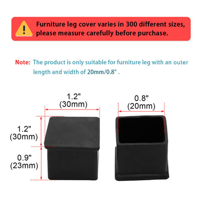Harfington Uxcell Home Rubber Square Anti Slip Table Chair Furniture Foot Cover Black 20 x 20mm 12 Pcs