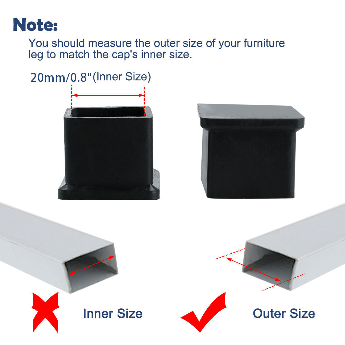 uxcell Uxcell Home Rubber Square Anti Slip Table Chair Furniture Foot Cover Black 20 x 20mm 12 Pcs