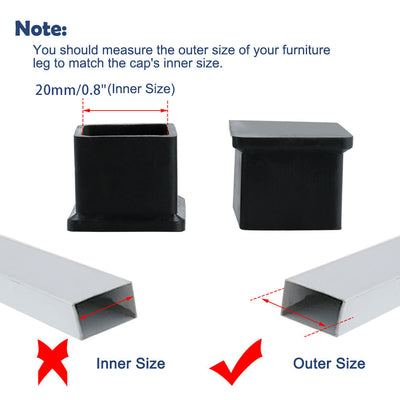 Harfington Uxcell Home Rubber Square Anti Slip Table Chair Furniture Foot Cover Black 20 x 20mm 12 Pcs