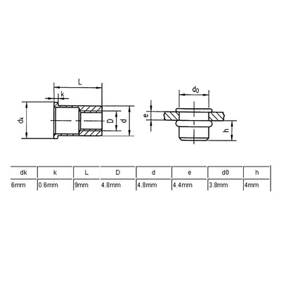 Harfington M3 Stainless Steel Flat Head Rivet Nut Insert Dadi Silver Tone 50pcs