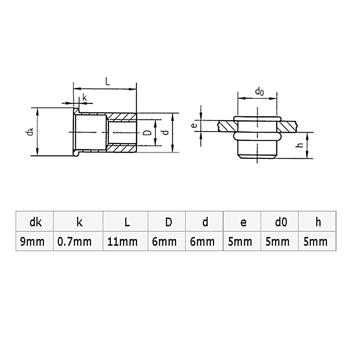 Harfington M4 Stainless Steel Flat Head Rivet Nut Insert Nutsert Silver Tone 50pcs
