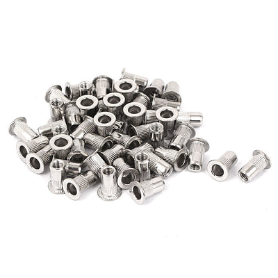 Harfington M4 Stainless Steel Flat Head Rivet Nut Insert Nutsert Silver Tone 50pcs
