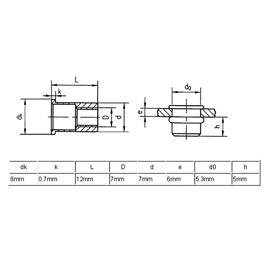 Harfington M5 Stainless Steel Flat Head Rivet Nut Insert Dadi Silver Tone 30pcs