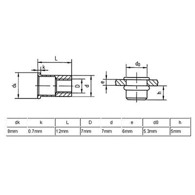 Harfington M5 Stainless Steel Flat Head Rivet Nut Insert Dadi Silver Tone 30pcs