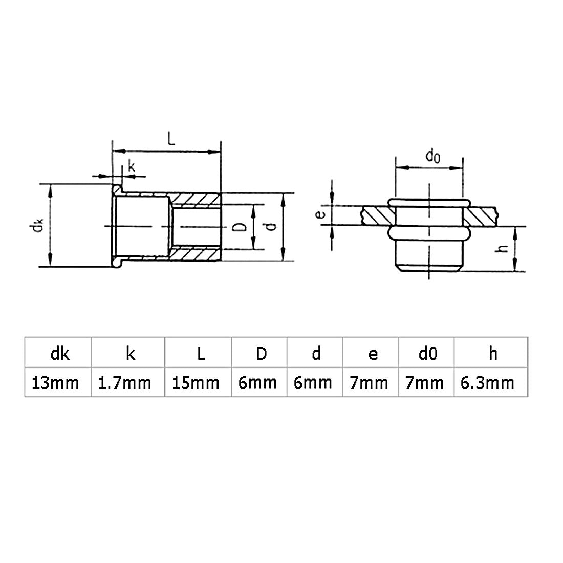 Harfington M6  Aluminum Flat Head Rivet Nut Insert  Silver Tone 20pcs