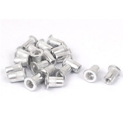Harfington M6  Aluminum Flat Head Rivet Nut Insert  Silver Tone 20pcs