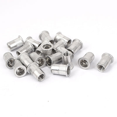 Harfington M8 Aluminum Flat Head Rivet Nut Insert  Silver Tone 20pcs