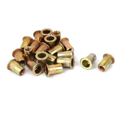Harfington 1/4"-20 Flat Head Rivet Nut Insert Nutsert Gold Tone 20pcs