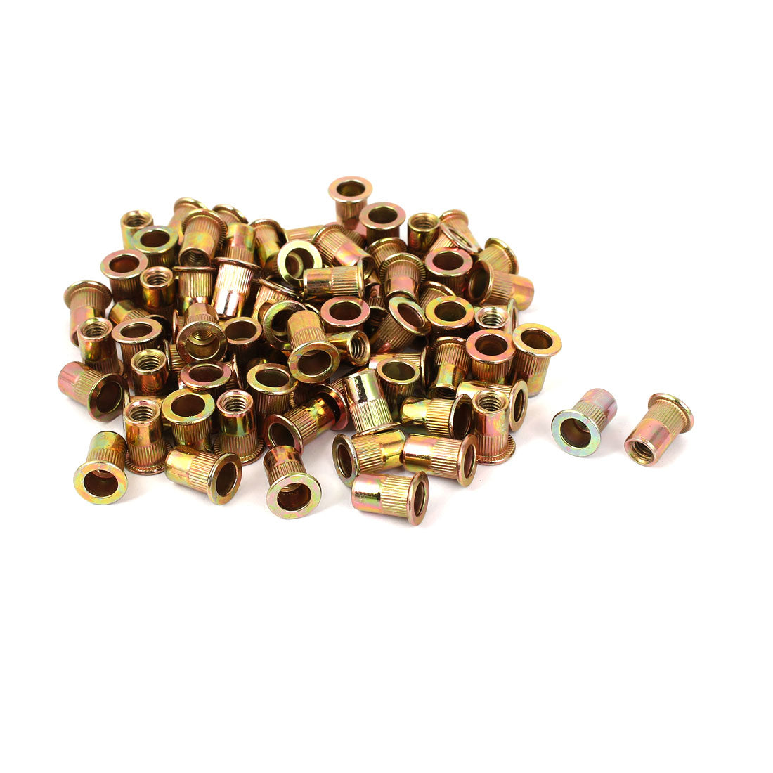 Harfington M6x15mm Open End Flat Head Knurled Body Blind Threaded Rivet Nut 100pcs