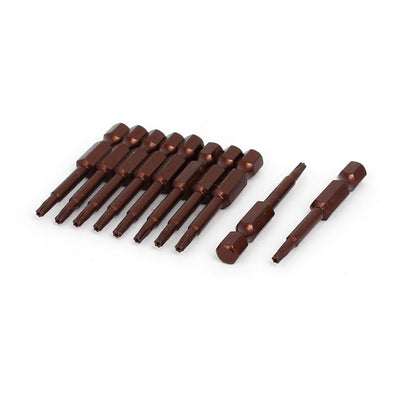 Harfington T10 1/4" Hex Shank 50mm Long S2 Magnetic Torx Security Screwdriver Bits 10pcs