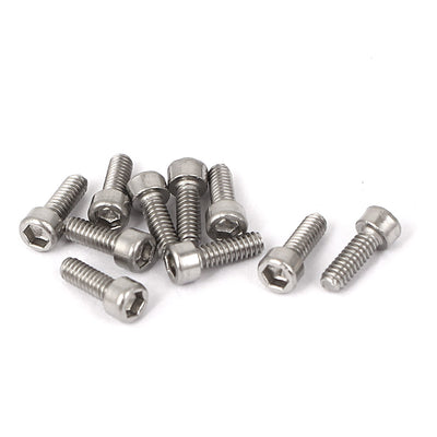Harfington 2#-56 x 1/4" 304 Stainless Steel Hex Socket Cap Screws Bolts Silver Tone 10 Pcs
