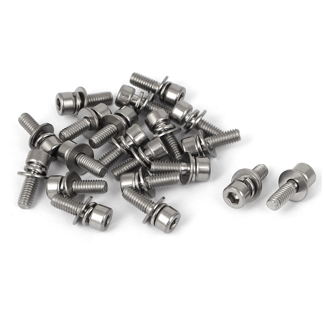 Harfington 16mm Length M4 x 12mm Thread Hex Socket Head Cap Screw w Washer Silver Tone 20 Pcs