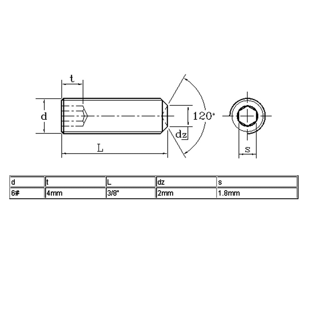 Harfington 6#-32 x 3/8" Thread Cup Point Head Hexagon Socket Set Grub Screw Black 50 Pcs