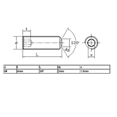 Harfington 6#-32 x 3/8" Thread Cup Point Head Hexagon Socket Set Grub Screw Black 50 Pcs