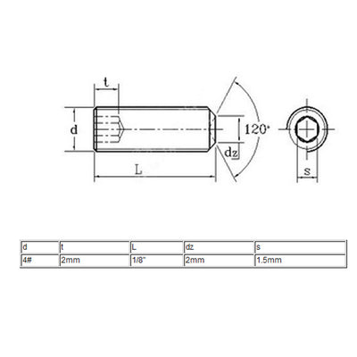 Harfington 4#-40 x 1/8" Thread Hex Socket Cup Point Alloy Steel Grub Screws 50 Pcs