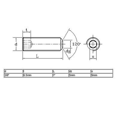 Harfington 12.9 Grade 3/8"-16 x 1" Thread Hex Socket Cup Point Alloy Steel Grub Screws 10 Pcs
