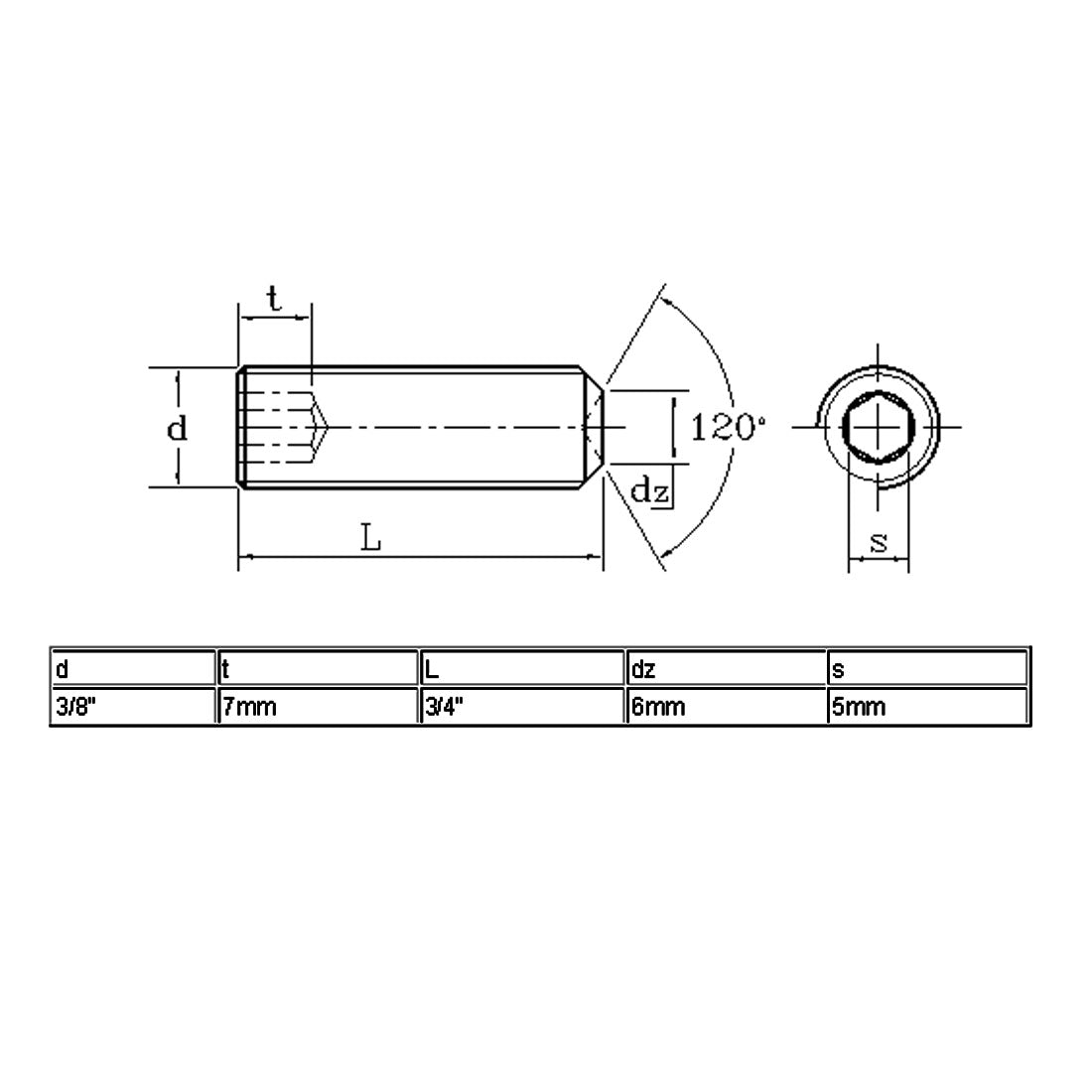 Harfington 12.9 Grade 3/8"-16 x 3/4" Thread Cup Point Hexagon Socket Set Grub Screws 20 Pcs