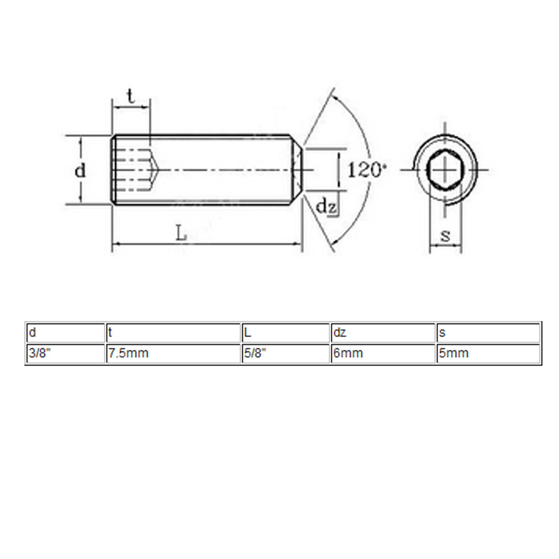 Harfington 3/8"-16 x 5/8" Thread Hex Socket Set Cup Point Grub Screws Black 20 Pcs