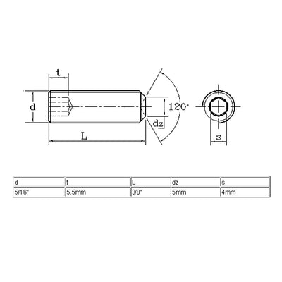 Harfington 5/16"-18 x 3/8" Thread 5mm Cup Point Hex Socket Drive Grub Screws Black 30 Pcs