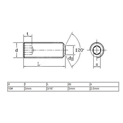 Harfington 10#-32 x 3/16" Thread Hexagon Socket Drive Cup Point Head Grub Screws 50 Pcs