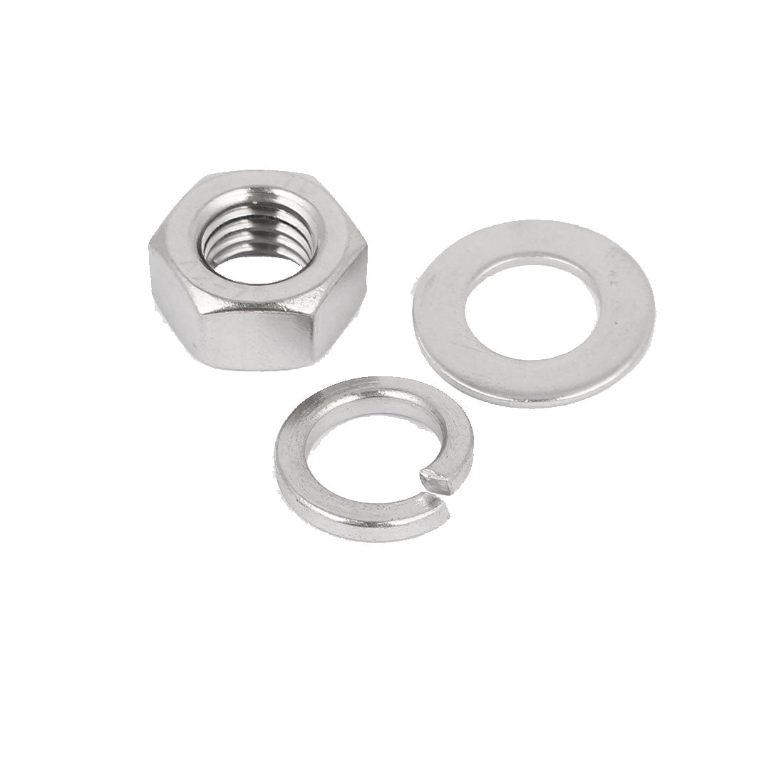 Harfington M6 Thread Diameter 304 Stainless Steel Hex Nut Flat Washer Split Lock 25 Sets