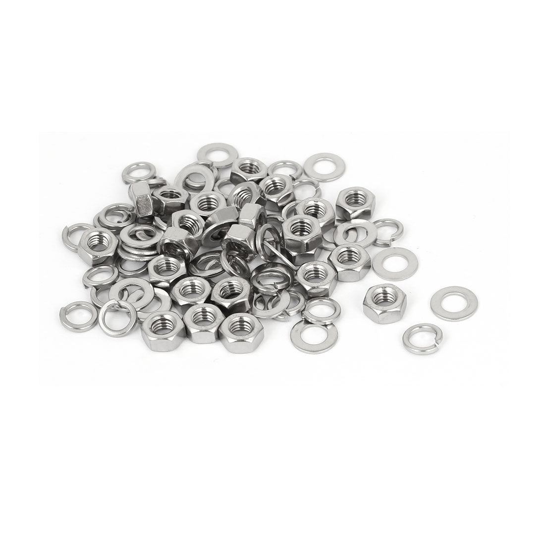 Harfington M6 Thread Diameter 304 Stainless Steel Hex Nut Flat Washer Split Lock 25 Sets