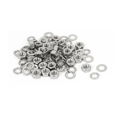 Harfington M6 Thread Diameter 304 Stainless Steel Hex Nut Flat Washer Split Lock 25 Sets