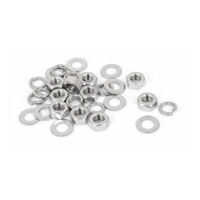 Harfington M8 Thread Diameter 304 Stainless Steel Hex Nut Flat Washer Split Lock 10 Sets