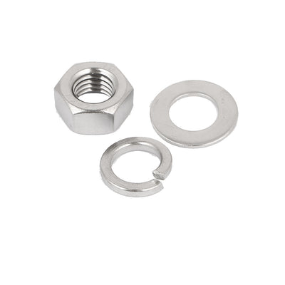 Harfington M12 Thread Diameter 304 Stainless Steel Hex Nut Flat Washer Split Lock 5 Sets
