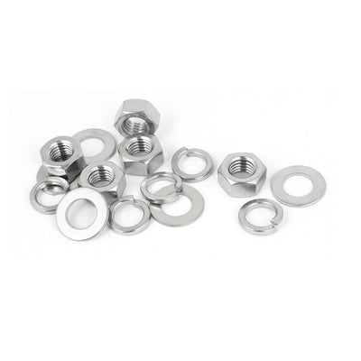 Harfington M12 Thread Diameter 304 Stainless Steel Hex Nut Flat Washer Split Lock 5 Sets