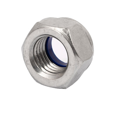 Harfington 304 Stainless Steel Nylock Nylon Insert Hex Lock Nuts Silver Tone M14 2pcs