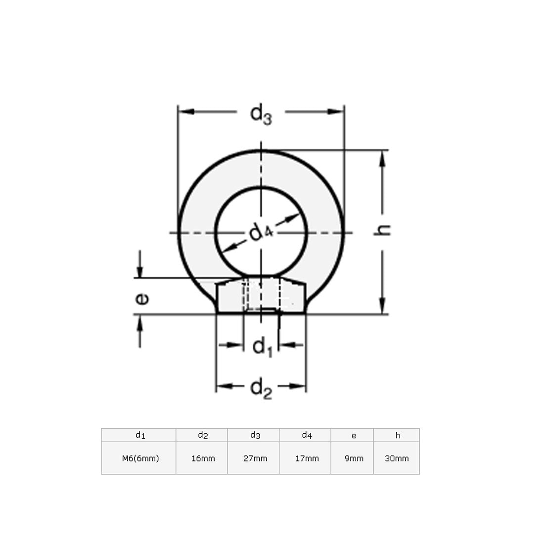Harfington M6 Thread Dia 304 Stainless Steel Ring Shape Lifting Eye Nut Silver Tone