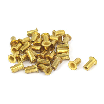 Harfington Furniture Brass Flat Head Rivet Nut Insert Nutsert M4 Thread Dia 11mm Long 30pcs