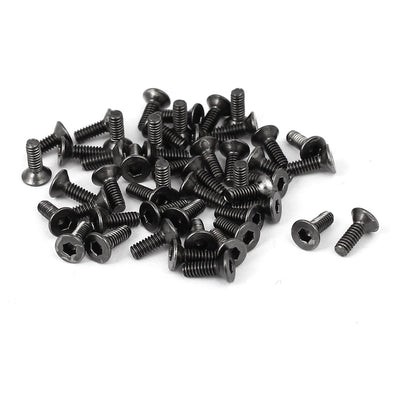 Harfington M2x6mm Metal Nickle Plated Grade 10.9 Flat Head Hex Socket Cap Screw Bolt 50pcs