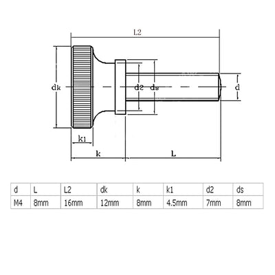 Harfington 5 Pcs M4x8mm Zinc Plated Step Hand Screw Flat Knurled Head Thumb Screws Bolts