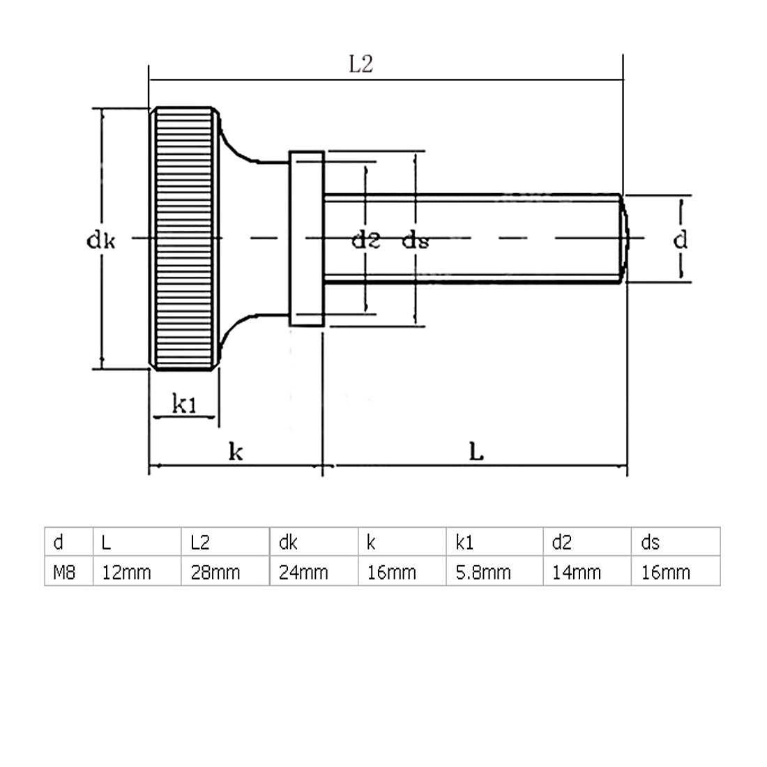 Harfington 5 Pcs M8x12mm Zinc Plated Round Flat Knurled Head Thumb Screws Machine Bolts