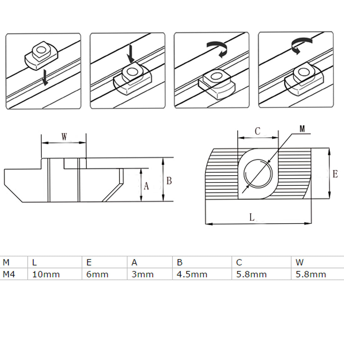 Harfington 10pcs M4 Thread Hammer Head T-slot Nut 20 Series Aluminum Profile Drop in T-Nuts