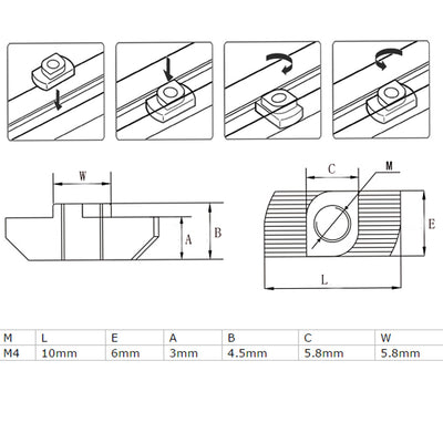 Harfington 10pcs M4 Thread Hammer Head T-slot Nut 20 Series Aluminum Profile Drop in T-Nuts