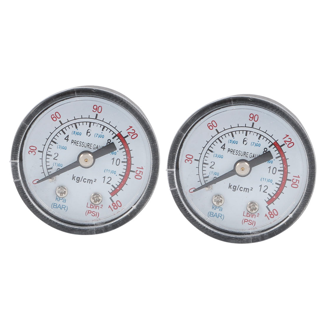 Harfington 0-180psi 0-12 kg/cm2 9.5mm 1/8BSP Thread Dia Round Shaped Dial Air Pressure Gauge 2 Pcs