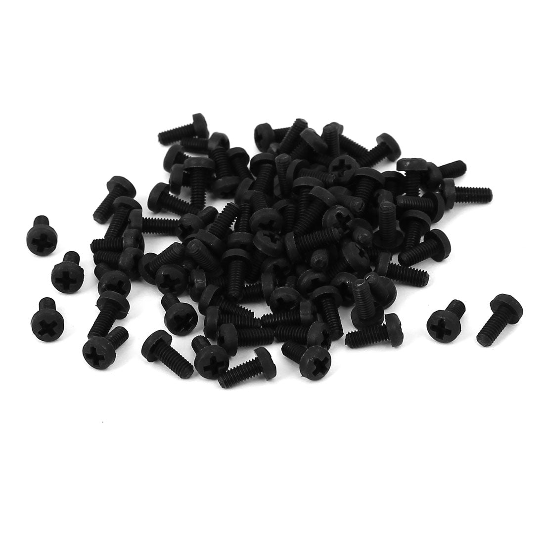 Harfington M2.5x6mm Phillips Round Head Nylon Machine Screw Bolt Fastener Black 100pcs