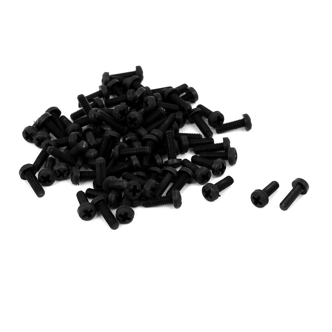 Harfington M2.5x8mm Phillips Round Head Nylon Machine Screw Bolt Fastener Black 100pcs