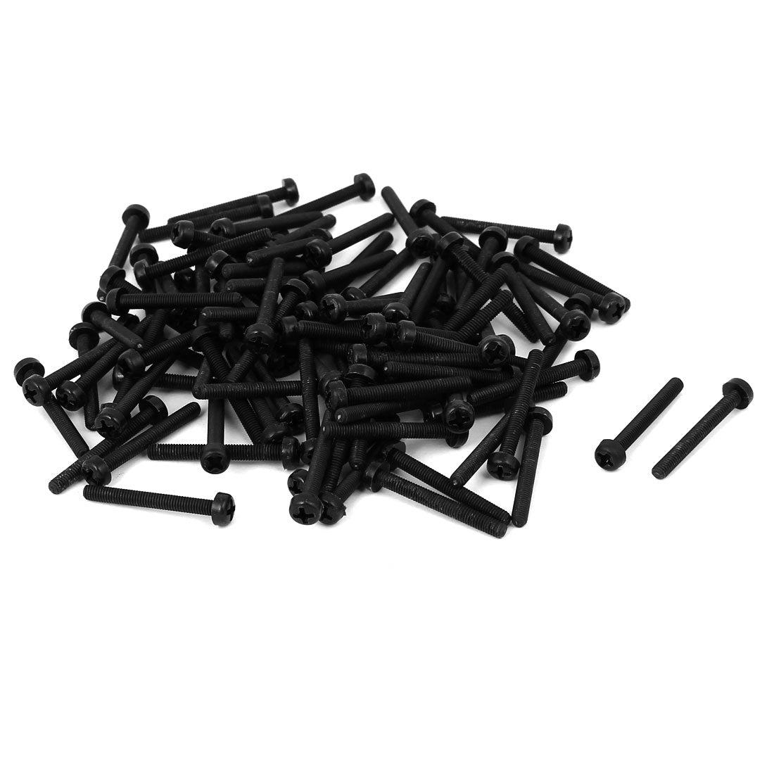Harfington M3x25mm Phillips Round Head Nylon Machine Screw Bolt Fastener Black 100pcs