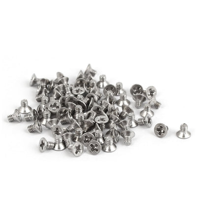 Harfington 80 Pcs M2x3mm 316 Stainless Steel Flat Head Phillips Machine Screws Silver Tone