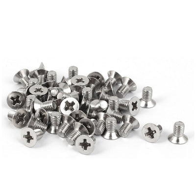 Harfington 50 Pcs M3x6mm 316 Stainless Steel Flat Head Phillips Machine Screws Silver Tone