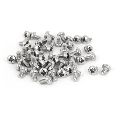 Harfington 50 Pcs M2.5x4mm 316 Stainless Steel Phillips Pan Head Machine Screws Silver Tone